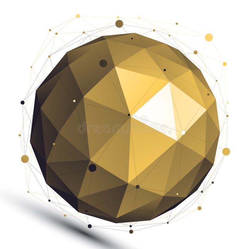 Gold abstract 3D vector network object, art spherical glossy fig royalty free illustration