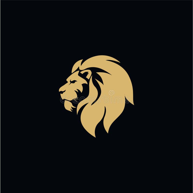 Gold Angry Lion Head Logo Vector Design, Sign, Icon, Illustration stock illustration