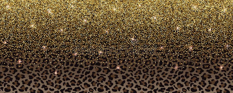 Luxury Gold Glitter Banner With Leopard Pattern Stock Vector
