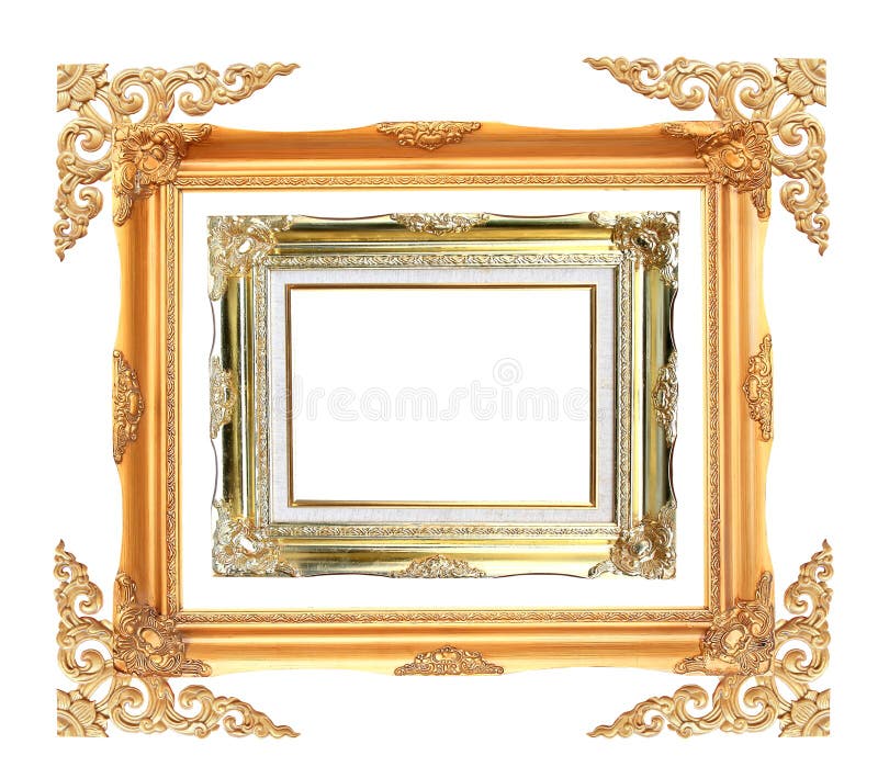 Gold antique frame with clipping path over white b