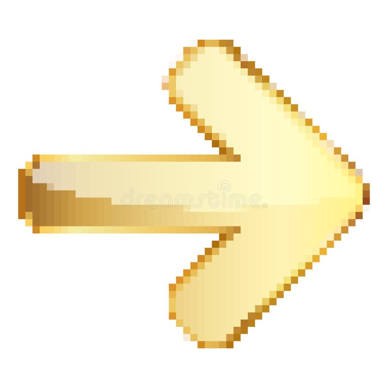 Gold Arrow to right in pixel art style. Vector illustration royalty free illustration