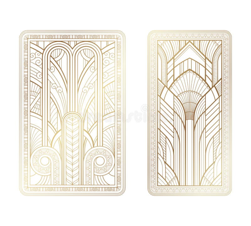 Gold art deco panels with ornament on white background. Gold luxury art deco panels with ornament on white background