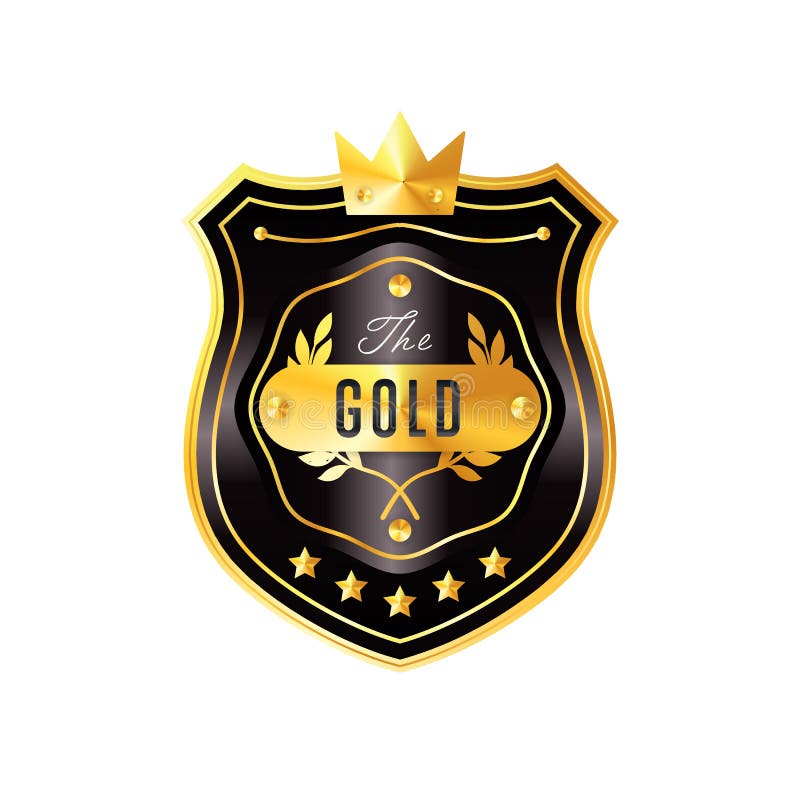 Gold Badge with Black Text Vector Isolated Stock Vector Illustration