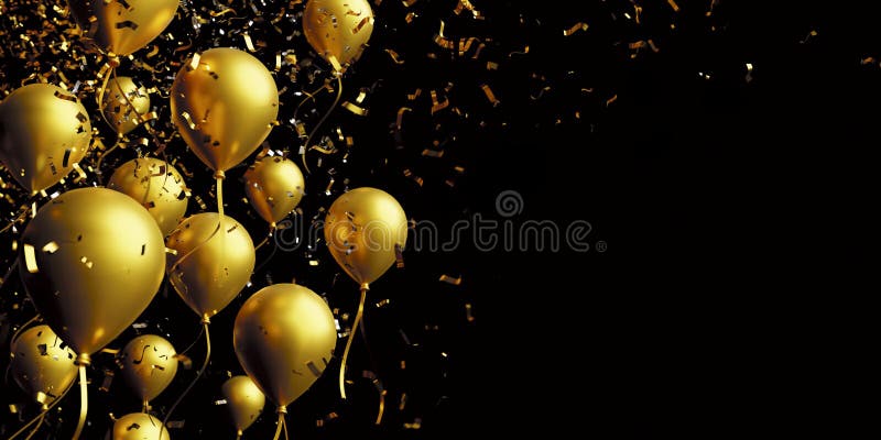 Gold Balloon and Foil Confetti on Black Background with Copy Space 3d  Render Stock Illustration - Illustration of festival, friday: 197858330