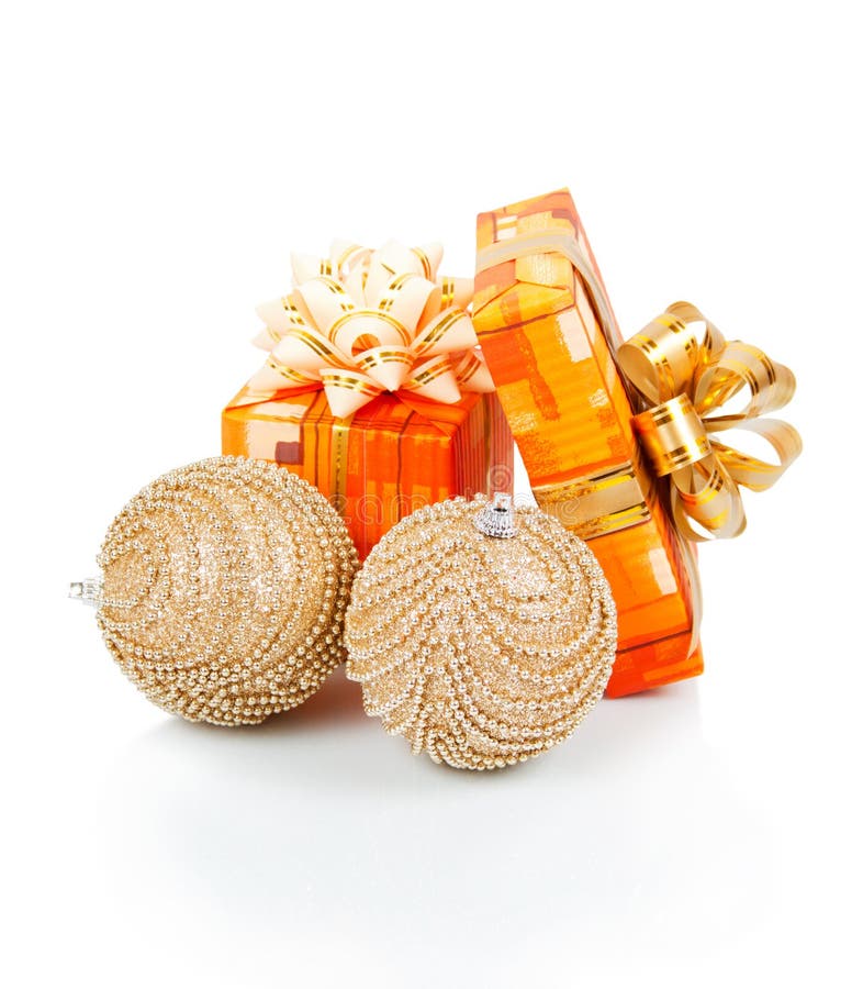 Gold balls and gift boxes stock image. Image of yellow 35387569