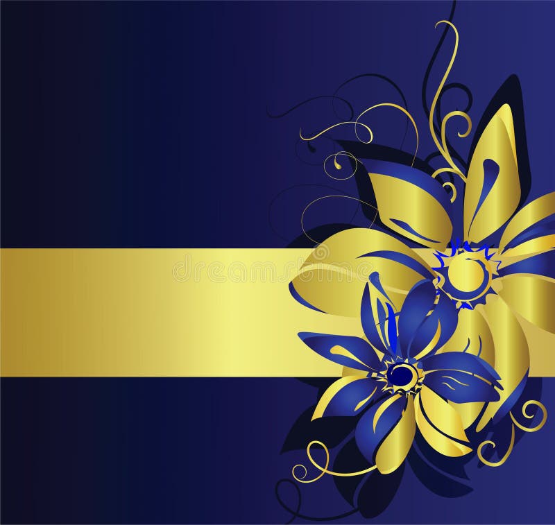 Gold banner with flowers. Vector illustration