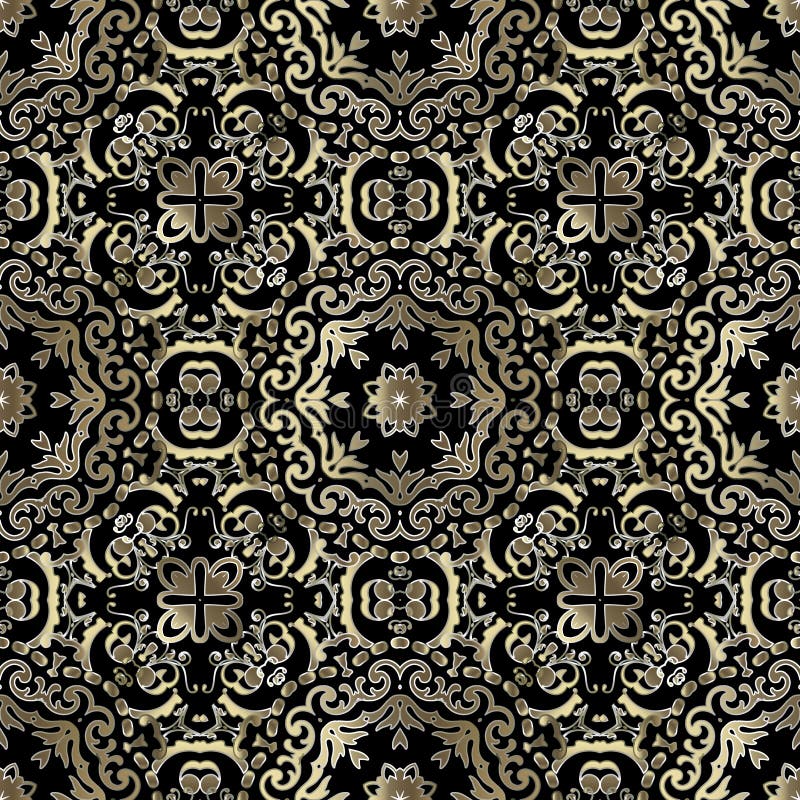 Gold Baroque Vector Seamless Pattern. Ornamental Damask Background ...