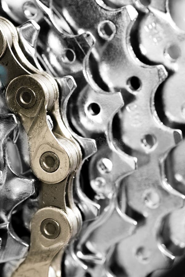 Gold Bicycle Chain on Silver Gears Stock Image Image of bike, gears 67075215
