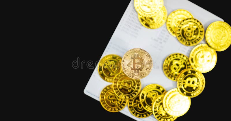 Gold-bitcoin auf Bankkonto im elektronischen Geld der Konzeptspareinlagen