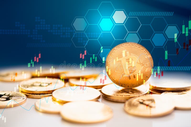 Gold Bitcoin chart on virtual screen money digital concept royalty free stock photos