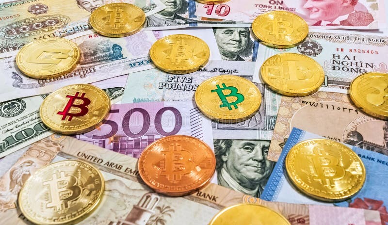 Gold Bitcoin Crypto currency money van bankbiljetten luxe backround BTC