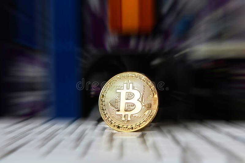 Gold Bitcoin electronic computer processor board stock photos