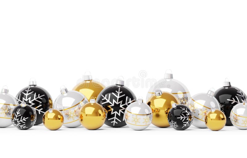 Gold and Black Christmas Baubles Isolated 3D Rendering Stock