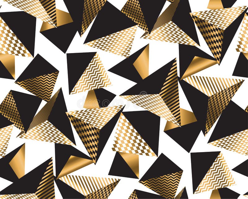 Gold and black geometric pyramid in dynamic chaos. royalty free illustration