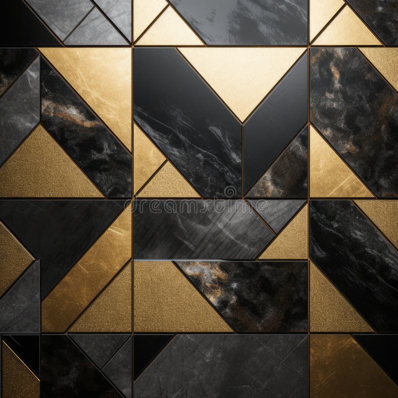 Gold And Black Marble Mosaic Pattern With Triangles stock illustration