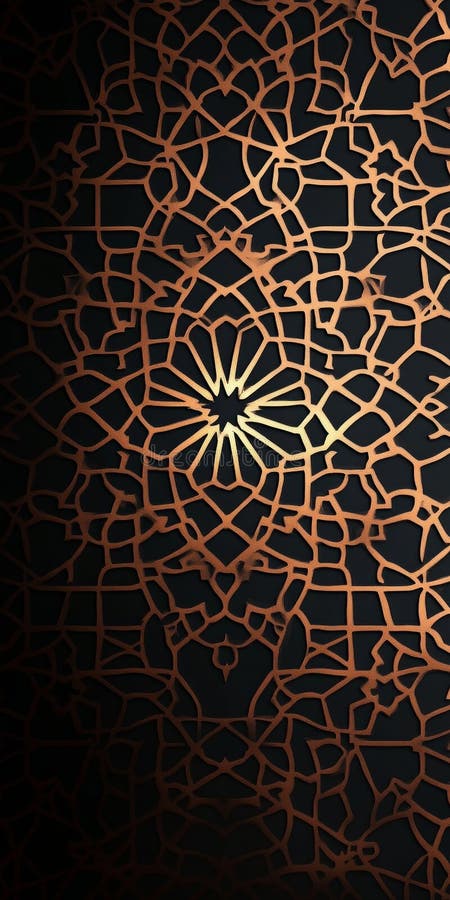 A gold and black patterned background with a gold circle in the center vector illustration