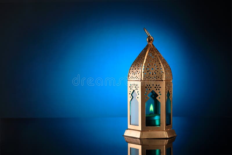 Gold and Blue Islamic Lantern for Ramadan / Eid Celebrations Stock