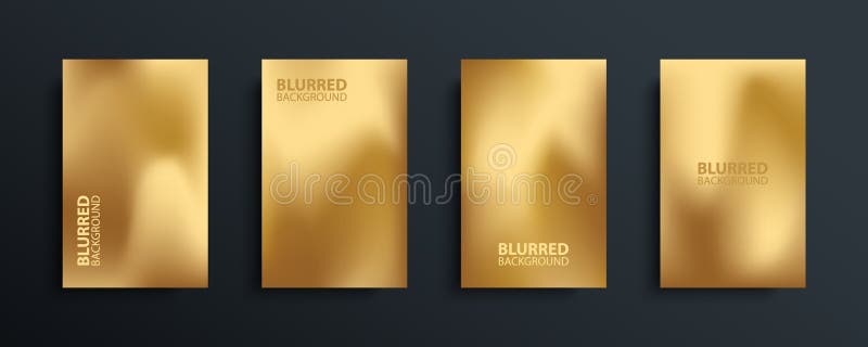 Gold blurred backgrounds set with modern abstract blurred golden colored gradient patterns.