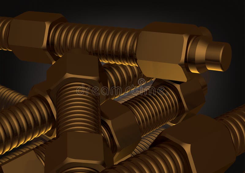 Gold Bolts and Nuts Still Life Stock Illustration Illustration of