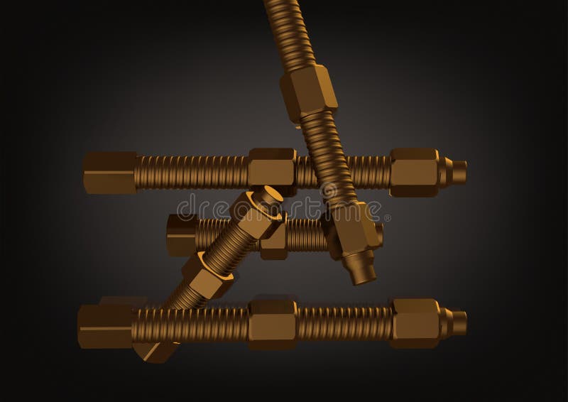 Gold Bolts and Nuts Still Life Stock Illustration Illustration of