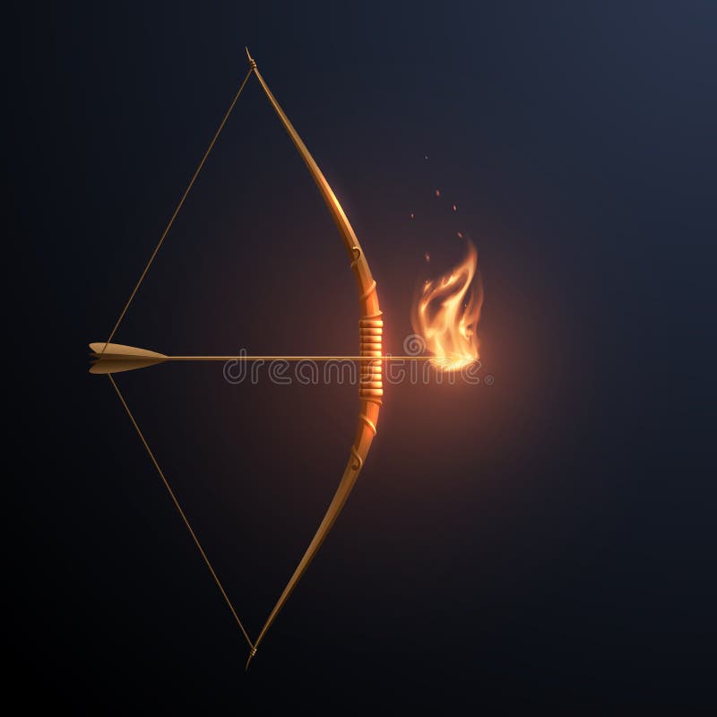 Gold Bow and Arrow with Flame Stock Vector - Illustration of lord