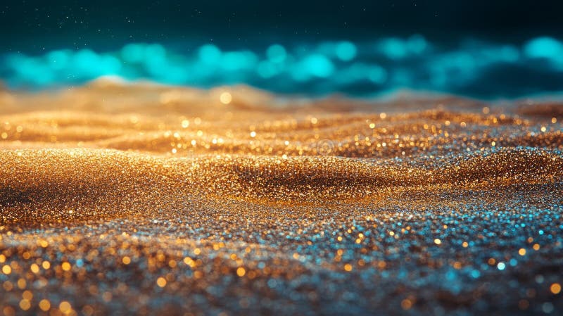 Gold (bronze) glitter waves creating an abstract shine glow effect on a brown background stock images