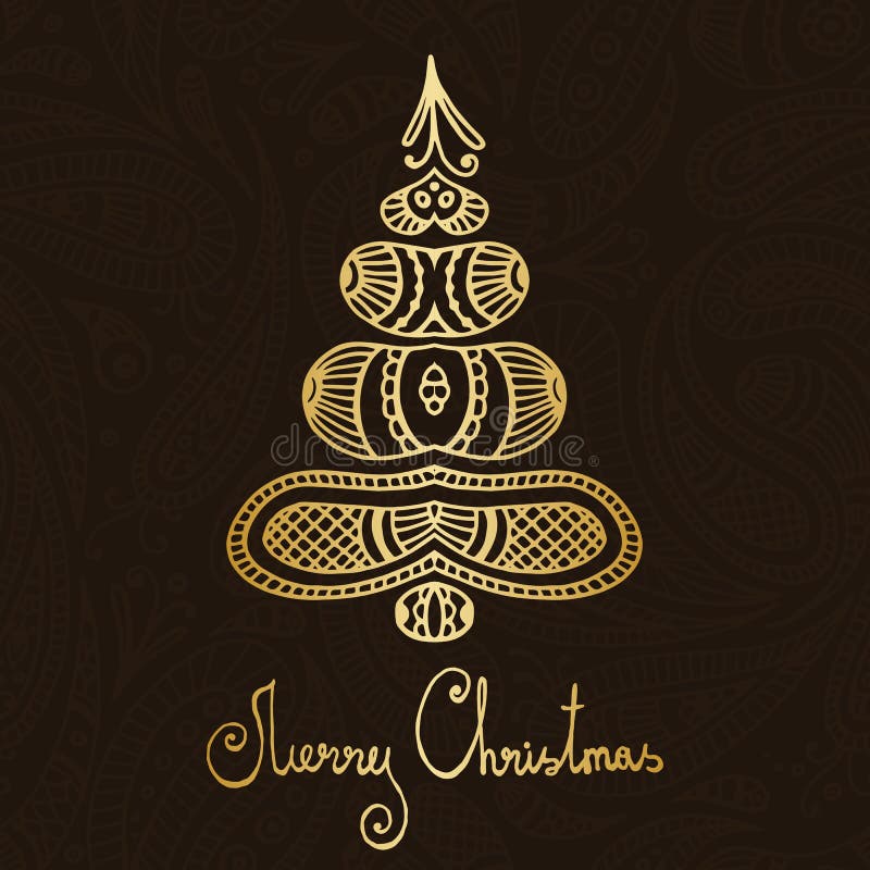 Gold and brown paisley merry christmas tree