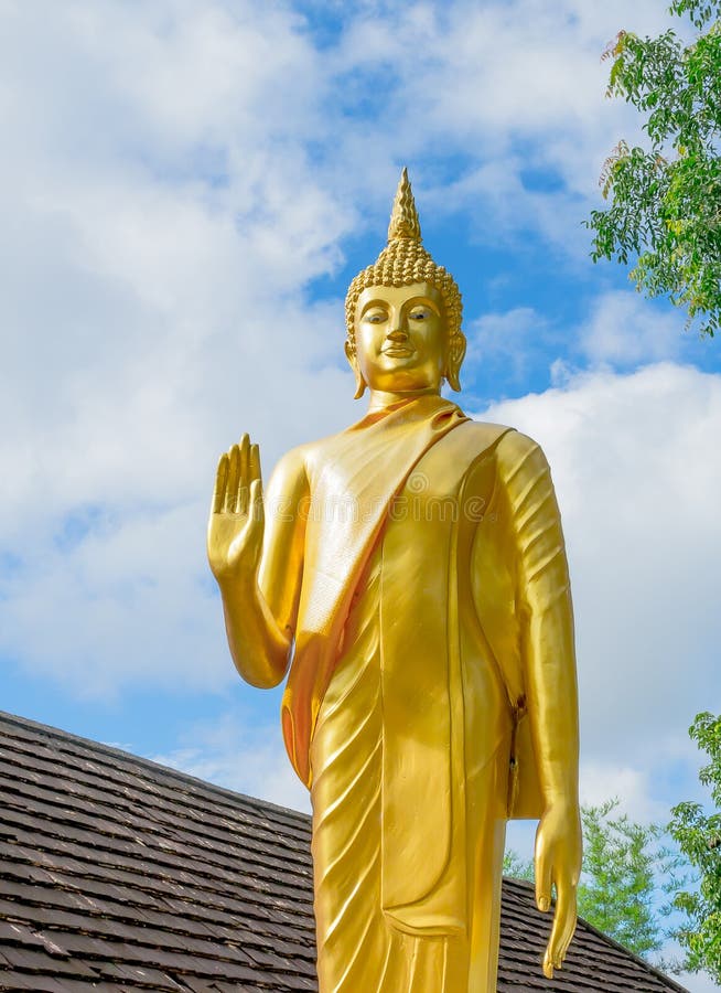 Gold buddha statue in thai temple, Thailand