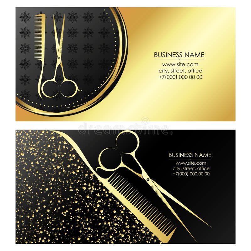 Gold Unique Business Card Concept for Beauty Salon and Hair Stylist Stock  Illustration - Illustration of information, hairdresser: 209916241