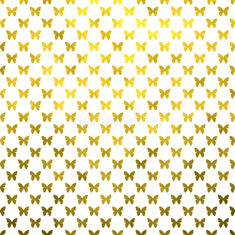 Gold Butterflies Polka Dot Metallic Faux Foil White Background Stock