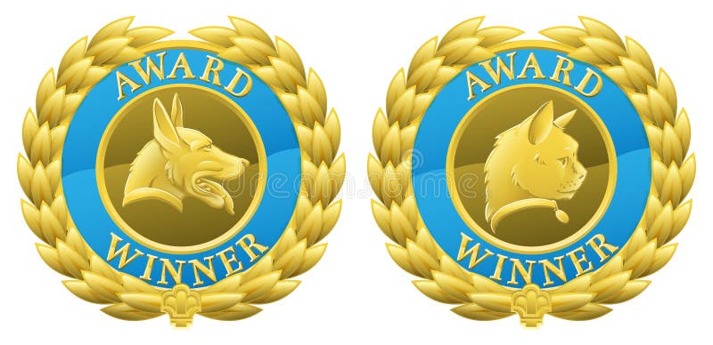 Gold cat and dog pet medals stock illustration