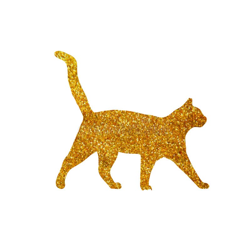 Gold Cat, Glitter, Silhouette, , Vector Illustration Stock Vector