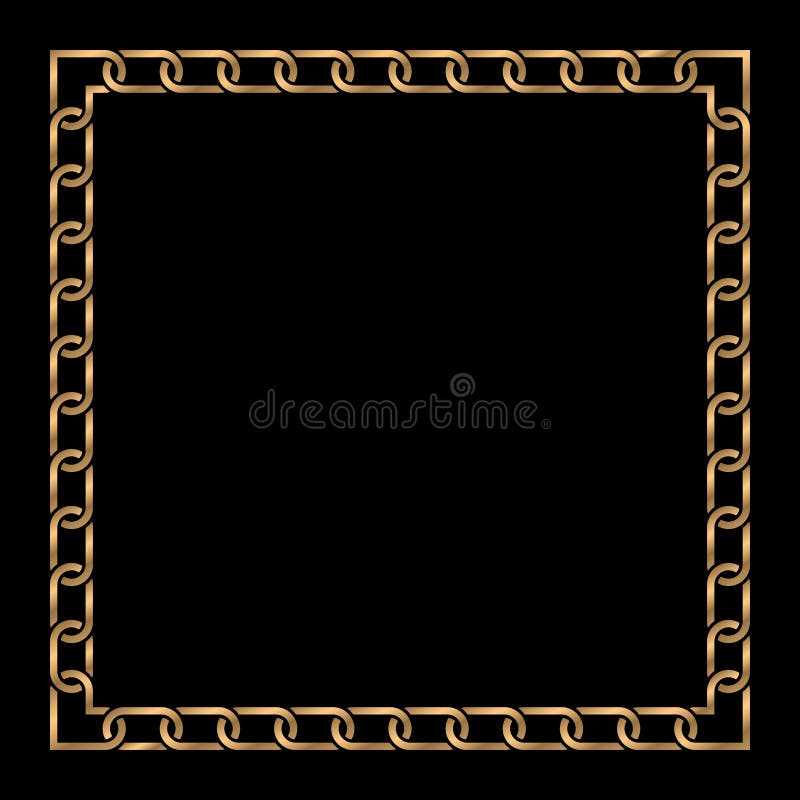 Gold Chain Round Frame. Golden Circle Frames with Necklace Patterns