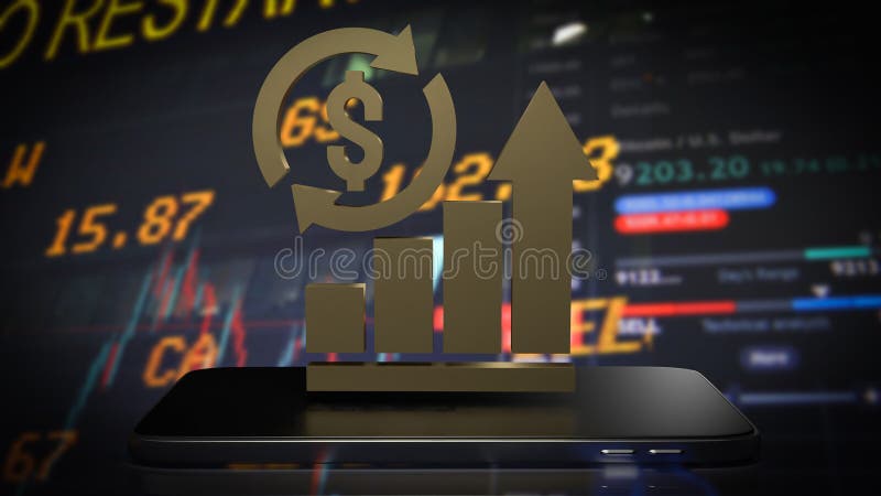 Diagrama aurie privind redarea conceptului 3d de mobil pentru business stock illustration