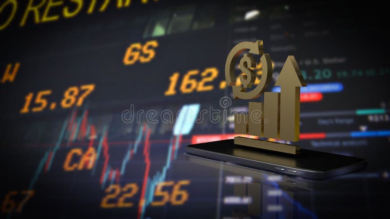 Diagrama aurie privind redarea conceptului 3d de mobil pentru business stock illustration