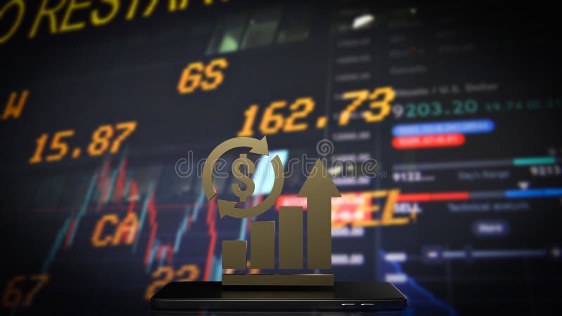 Diagrama aurie privind redarea conceptului 3d de mobil pentru business stock illustration