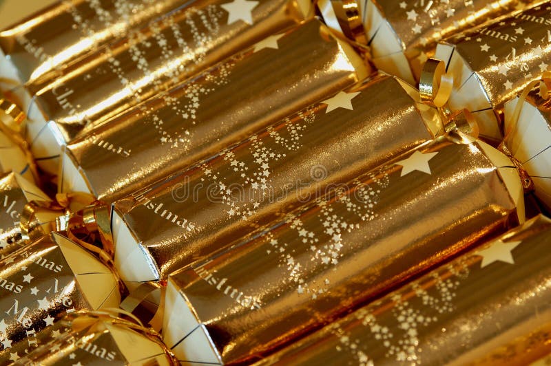 Gold christmas crackers stock image. Image of decoration 6988867