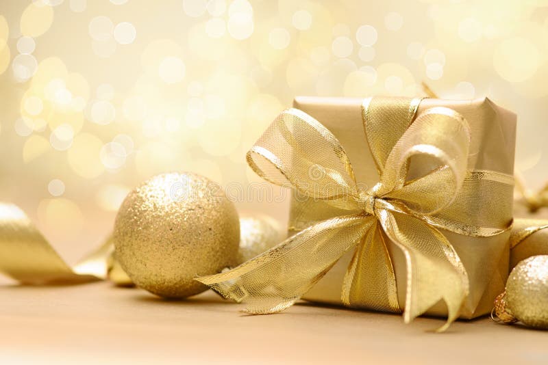 Gold Christmas gift box stock photo. Image of gold, ribbon 35621832