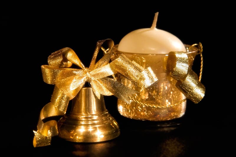 Gold Christmas Handbell and Candle Stock Image Image of candle