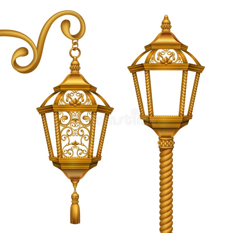 Gold Christmas lanterns clip art illustration, vintage design elements set