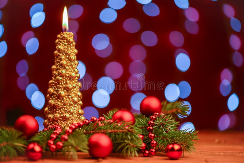 Gold Christmas Tree Candle with Balls Stock Photo Image of holiday