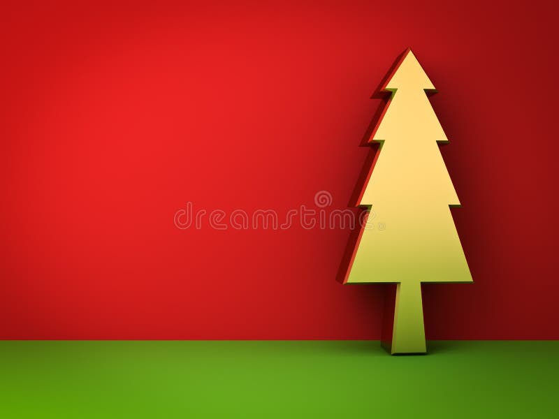 Gold christmas tree on red and green background with shadow for christmas decoration stock illustration Gold christmas tree on red and green background with shadow for christmas decoration stock illustration