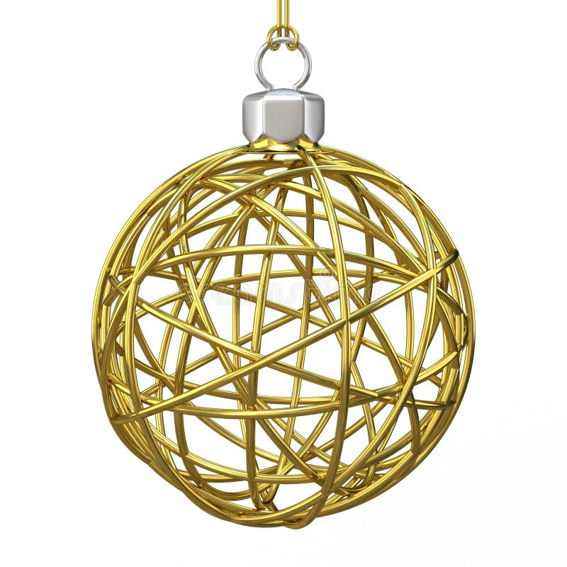 Gold Christmas wire ball. 3D render stock illustration