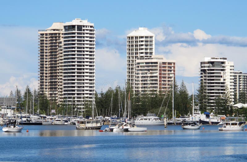 Gold Coast Apartments on the Nerang River Stock Image Image of
