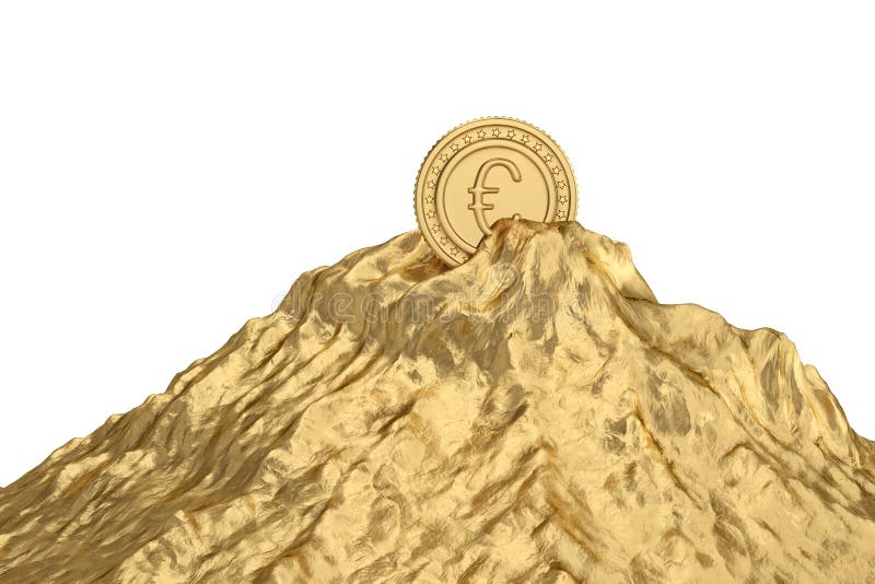 Gold coin on gold mountain. 3D illustration. vector illustration