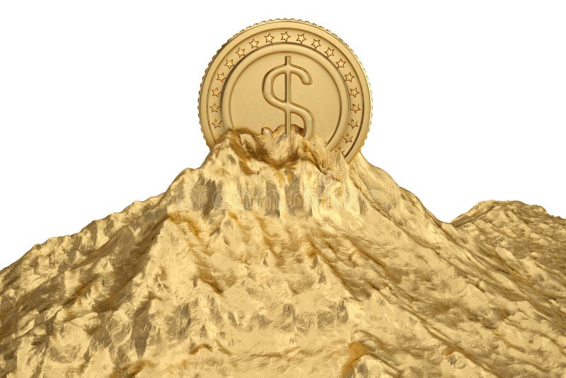 Gold Coin on Gold Mountain.3D Illustration. Stock Illustration