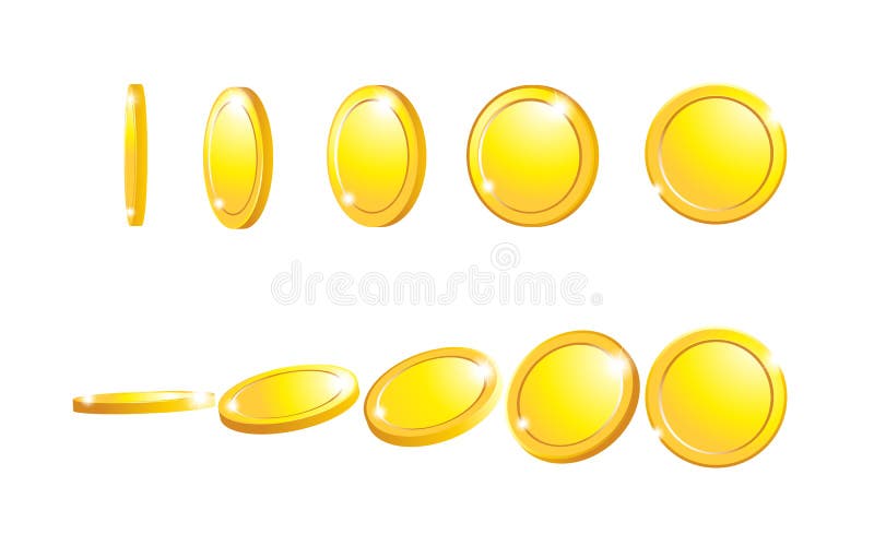 Gold coins falling 3d realistic coin icon with shadows isolated on white backgrounds vector illustration