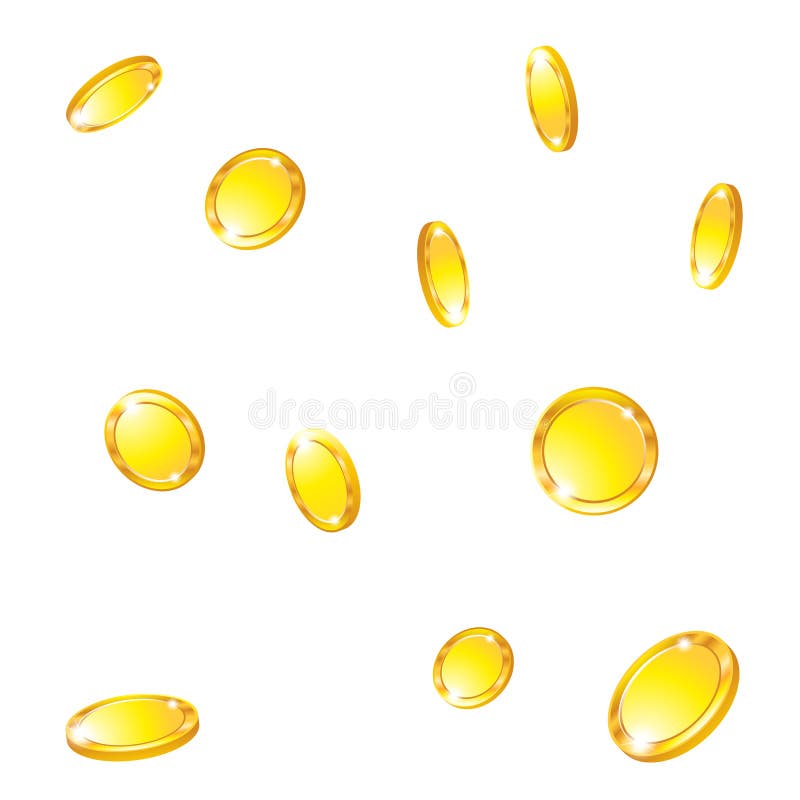 Gold coins falling 3d realistic coin icon with shadows isolated on white backgrounds royalty free illustration