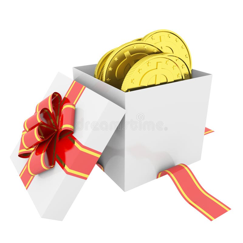 Gold coins in a gift box