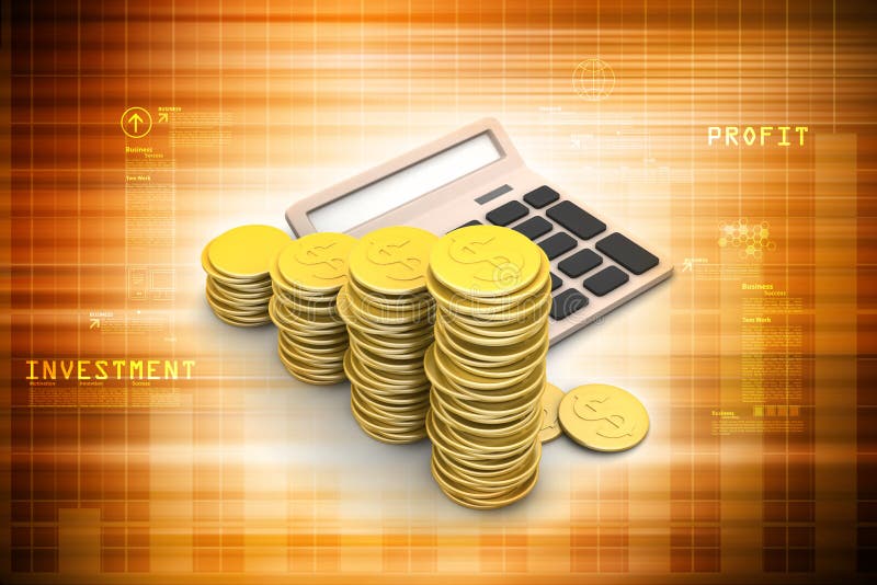 Gold Coins Graph with Calculator Stock Illustration Illustration of